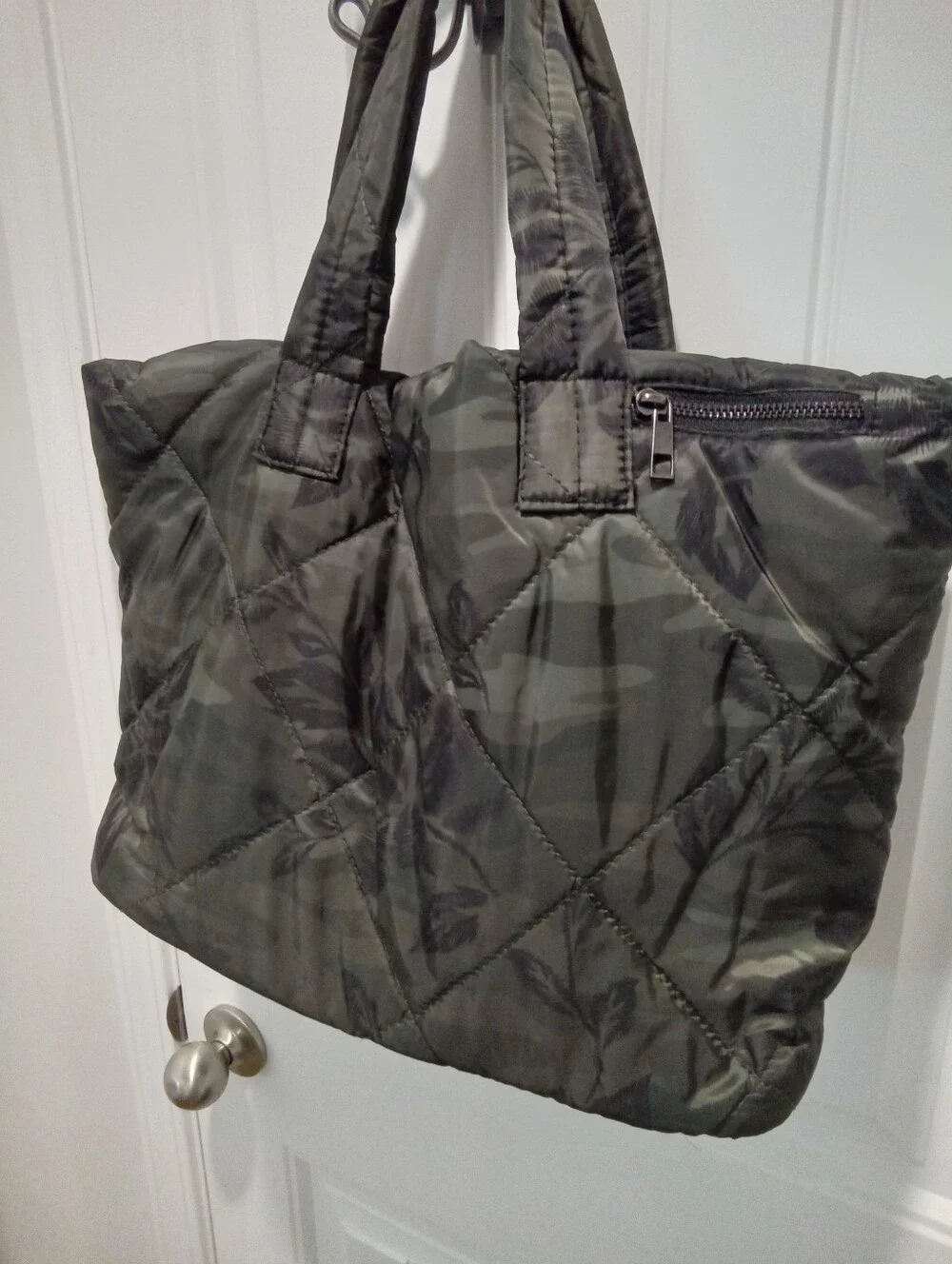 Brylane Concept Reyenne Puffer Quilted Camouflage Floral Tote Bag with Pouch Set